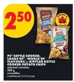 No Frills PC Kettle Cooked, Loads Of, World of Flavours or Rippled Kettle Cooked Potato Chips offer