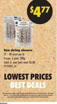 No Frills Raw shrimp skewers offer