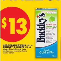 No Frills NEO CITRAN POWDER 10's or BUCKLEY'S SYRUPS 150 mL offer