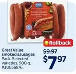 Walmart Great Value smoked sausages offer