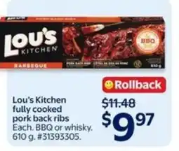 Walmart Lou's Kitchen fully cooked pork back ribs offer
