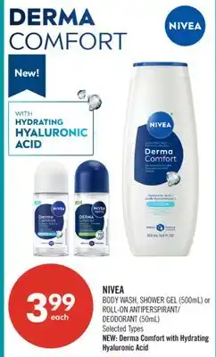 Shoppers Drug Mart NIVEA BODY WASH, SHOWER GEL (500mL) or ROLL-ON ANTIPERSPIRANT/ DEODORANT (50mL) offer