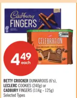 Shoppers Drug Mart BETTY CROCKER DUNKAROOS (6's), LECLERC COOKIES (240g) or CADBURY FINGERS (114g - 125g) offer
