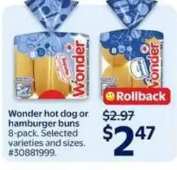 Walmart Wonder hot dog or hamburger buns offer