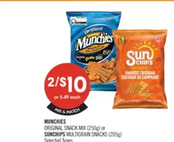 Shoppers Drug Mart MUNCHIES ORIGINAL SNACK MIX (250g) or SUNCHIPS MULTIGRAIN SNACKS (205g) offer