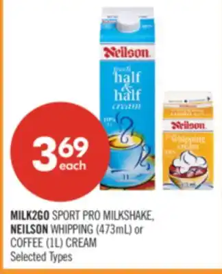 Shoppers Drug Mart MILK2GO SPORT PRO MILKSHAKE, NEILSON WHIPPING (473mL) or COFFEE (1L) CREAM offer
