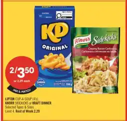 Shoppers Drug Mart LIPTON CUP-A-SOUP (4's). KNORR SIDEKICKS or KRAFT DINNER offer