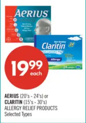 Shoppers Drug Mart AERIUS (20's - 24's) or CLARITIN (15's - 30's) ALLERGY RELIEF PRODUCTS offer