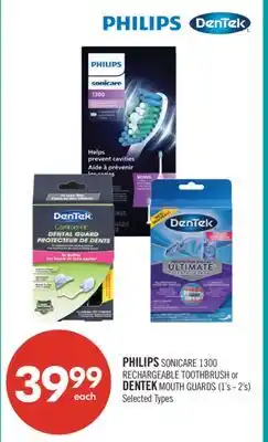 Shoppers Drug Mart PHILIPS SONICARE 1300 RECHARGEABLE TOOTHBRUSH or DENTEK MOUTH GUARDS offer