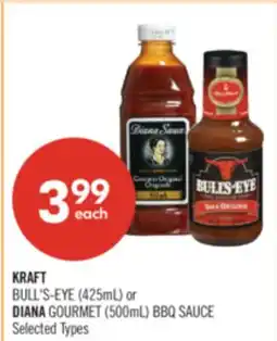 Shoppers Drug Mart KRAFT BULL'S-EYE (425mL) or DIANA GOURMET (500mL) BBQ SAUCE offer