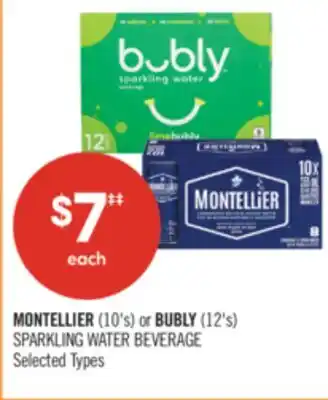 Shoppers Drug Mart MONTELLIER (10's) or BUBLY (12's) SPARKLING WATER BEVERAGE offer