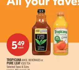 Shoppers Drug Mart TROPICANA JUICE, BEVERAGES or PURE LEAF ICED TEA offer