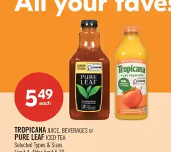 Shoppers Drug Mart TROPICANA JUICE, BEVERAGES or PURE LEAF ICED TEA offer