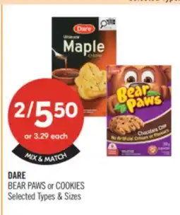 Shoppers Drug Mart DARE BEAR PAWS or COOKIES offer