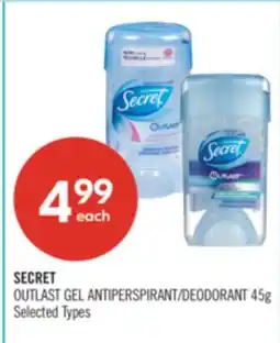 Shoppers Drug Mart SECRET OUTLAST GEL ANTIPERSPIRANT/DEODORANT offer