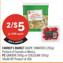 Shoppers Drug Mart FARMER'S MARKET GRAPE TOMATOES (283g) PC GARDEN (340g) or COLESLAW (397g) SALAD KIT offer