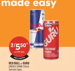 Shoppers Drug Mart RED BULL or GURU ENERGY DRINK offer