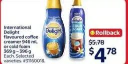 Walmart International Delight flavoured coffee creamer or cold foam offer