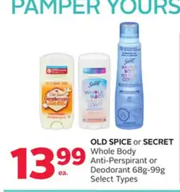 Rexall OLD SPICE or SECRET Whole Body Anti-Perspirant or Deodorant offer