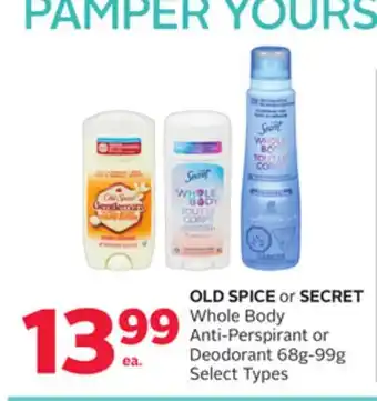 Rexall OLD SPICE or SECRET Whole Body Anti-Perspirant or Deodorant offer