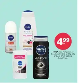 Rexall NIVEA Anti-Perspirant or Deodorant 50ml, or 51g-52g or Body Wash 500ML offer
