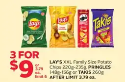 Rexall LAY'S XXL Family Size Potato Chips 220g-235g, PRINGLES 148g-156g or TAKIS 260g offer