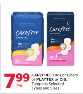 Rexall CAREFREE Pads or Liners or PLAYTEX or O.B. Tampons offer