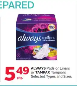 Rexall ALWAYS Pads or Liners or TAMPAX Tampons offer