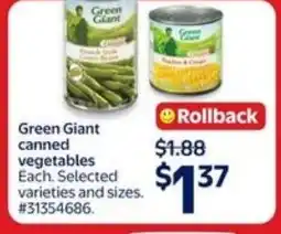 Walmart Green Giant canned vegetables offer