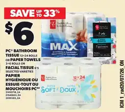Independent City Market PC BATHROOM TISSUE, 12=24 ROLLS OR PAPER TOWELS, 3=6 ROLLS OR FACIAL TISSUE, 6'S offer