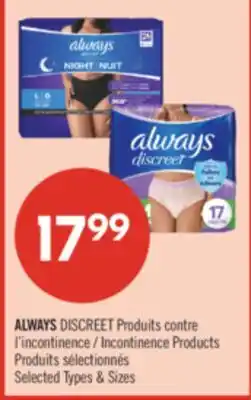 Pharmaprix ALWAYS DISCREET Incontinence Products offer