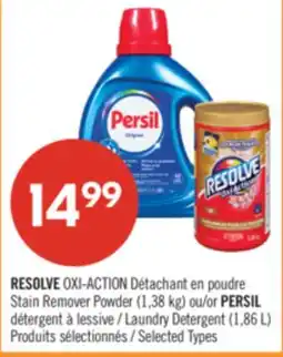Pharmaprix RESOLVE OXI-ACTION Stain Remover Powder (1,38 kg) or PERSIL Laundry Detergent (1,86 L) offer