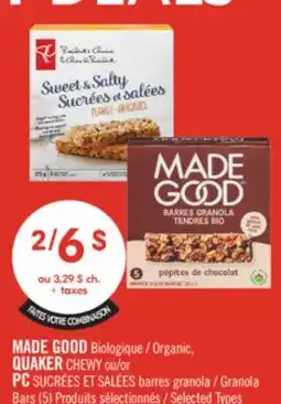 Pharmaprix MADE GOOD Organic, QUAKER CHEWY or PC Granola Bars offer