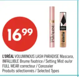 Pharmaprix L'ORÉAL VOLUMINOUS LASH PARADISE Mascara, INFALLIBLE Setting Mist or FULL WEAR Concealer offer