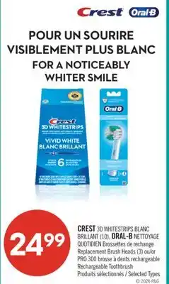 Pharmaprix CREST 3D WHITESTRIPS (10), ORAL-B Replacement Brush Heads (3) or PRO 300 Rechargeable Toothbrush offer