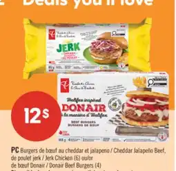 Pharmaprix PC Cheddar Jalapeño Beef, Jerk Chicken (6) or Donair Beef Burgers (4) Burgers offer