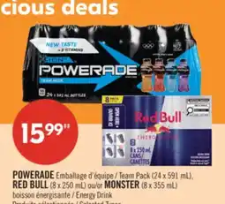 Pharmaprix POWERADE Team Pack (24 x 591 mL), RED BULL (8 x 250 mL) or MONSTER (8 x 355 mL) Energy Drink offer