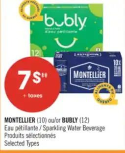 Pharmaprix MONTELLIER (10) or BUBLY (12) Sparkling Water Beverage offer