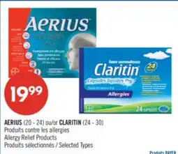 Pharmaprix AERIUS (20 - 24) or CLARITIN (24 - 30) Allergy Relief Products offer