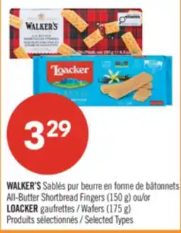 Pharmaprix WALKER'S All-Butter Shortbread Fingers (150 g) or LOACKER Wafers (175 g) offer