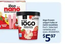 Walmart iögo frozen yogurt tubs or nano novelties offer