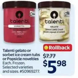 Walmart Talenti gelato or sorbet ice cream tubs or Popsicle novelties offer