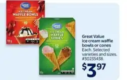 Walmart Great Value ice cream waffle bowls or cones offer