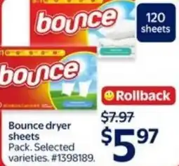 Walmart Bounce dryer sheets offer