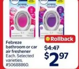 Walmart Febreze bathroom or car air freshener offer