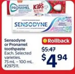 Walmart Sensodyne or Pronamel toothpaste offer