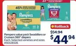Walmart Pampers value pack Swaddlers or Cruisers 360° diapers offer