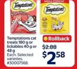 Walmart Temptations cat treats or lickables offer