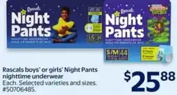 Walmart Rascals boys' or girls' Night Pants nighttime underwear offer