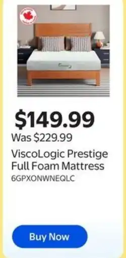 Walmart ViscoLogic Prestige Full Foam Mattress offer